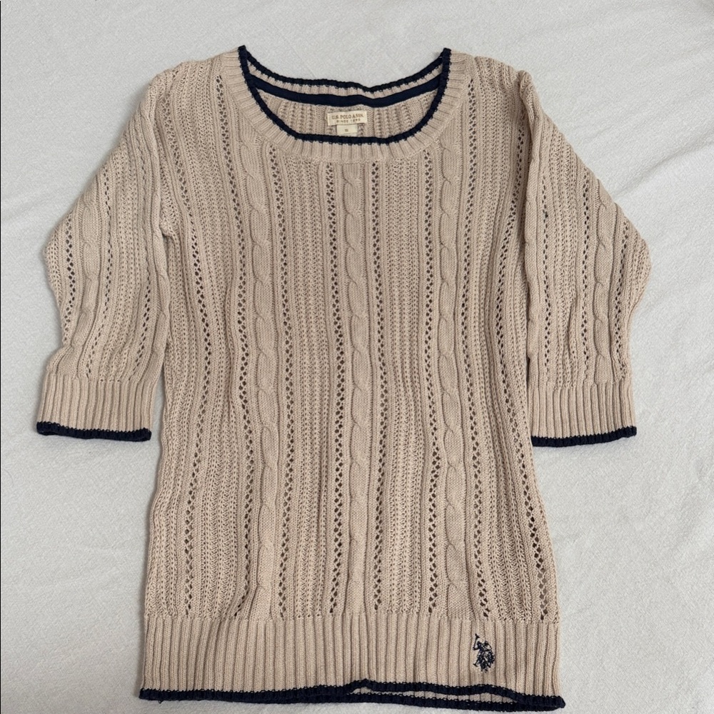 U.S. Polo Assn. Beige and Black Cable Knit Sweater